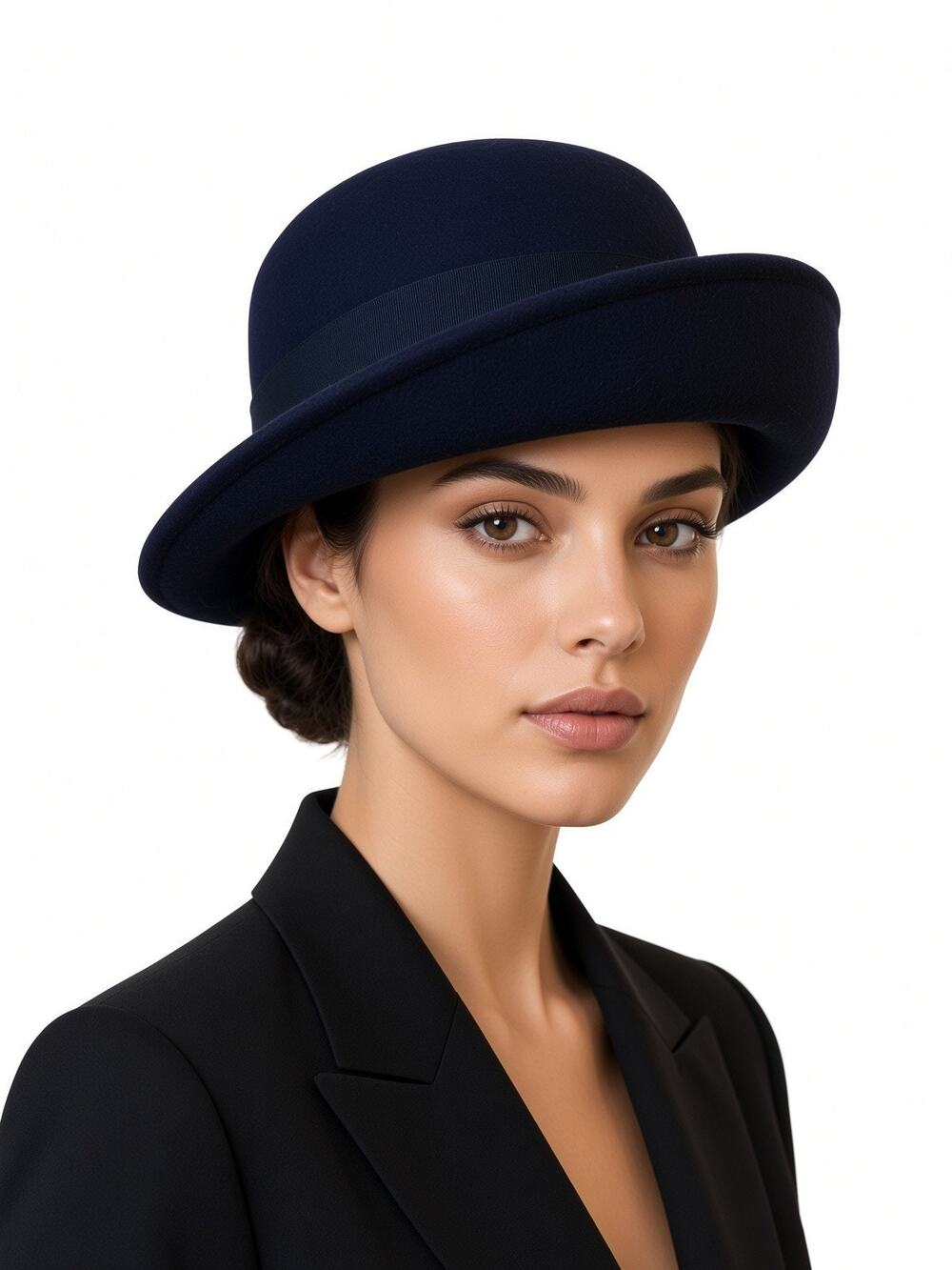 Vintage Bollman Doeskin Navy Wool Felt Bowler Derby Hat Women’s Classic Made USA